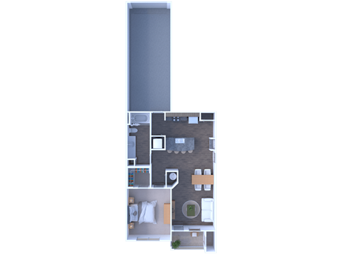 Floor plan for 1 bed, 1 bath, 731 sqft